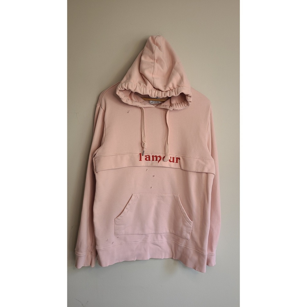 Zoe Karssen Pink L'amour Embroidered Distressed Hoodie Sweatshirt Medium